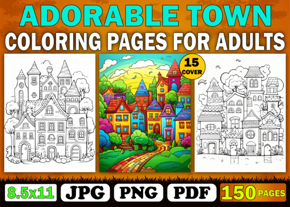 150 Adorable Town Coloring Book Adults