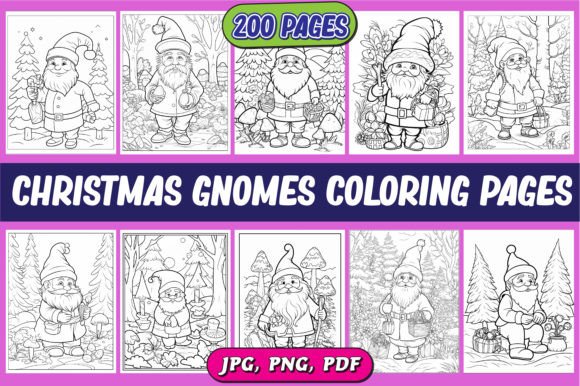 200 Christmas Gnomes Coloring Pages