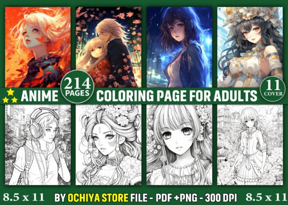 214 Anime Coloring Pages for Adults: A Creative Resource for Relaxation, Gifting, and KDP Publishing