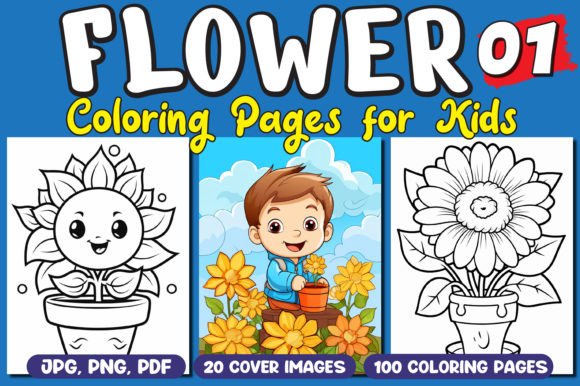 Cute Flowers Coloring Pages for Kids 01