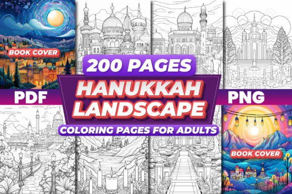 Hanukkah Landscape Coloring Pages for Adults